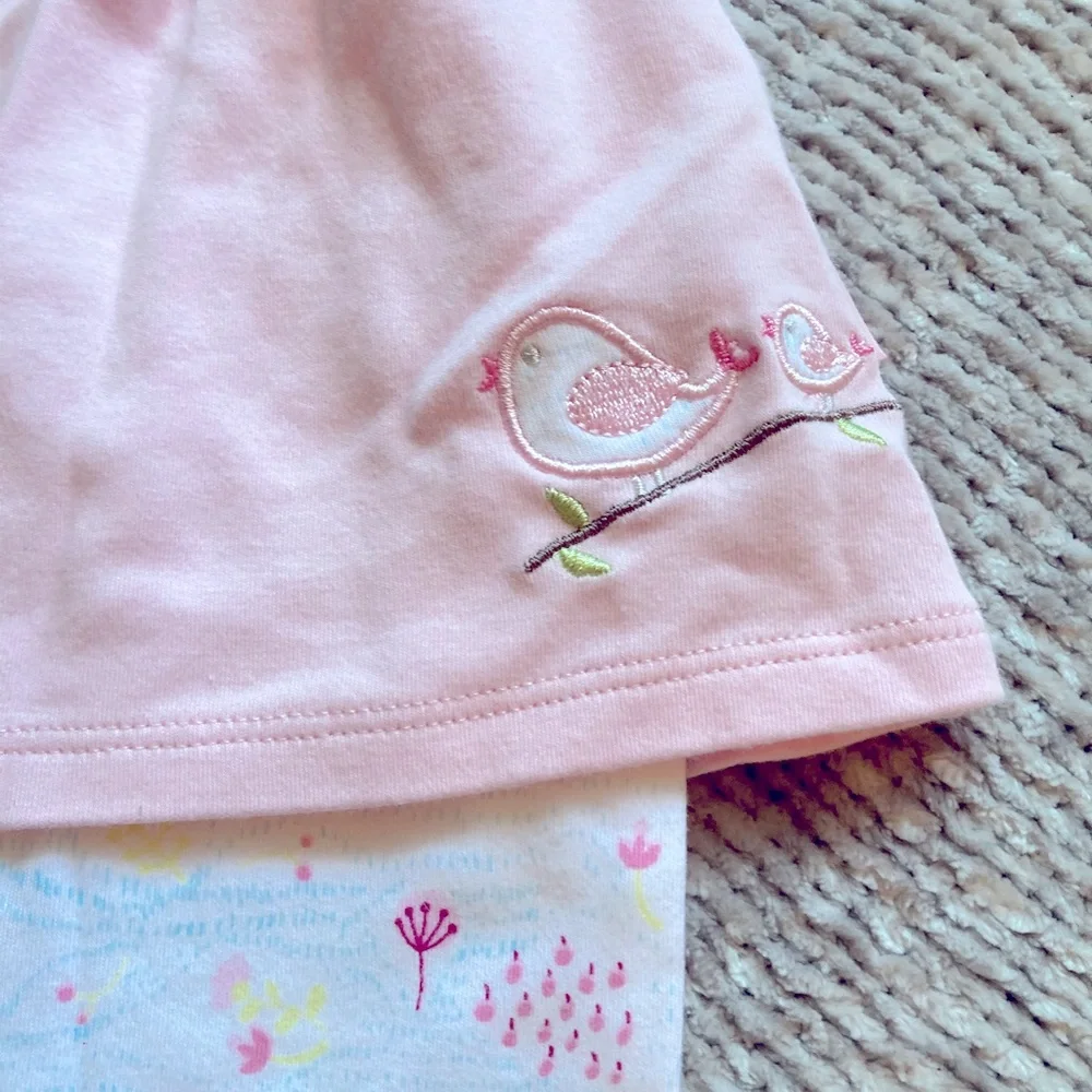 Le Top Bébé Pink Bird Embroidered One Piece Outfit Romper‎ 3M
